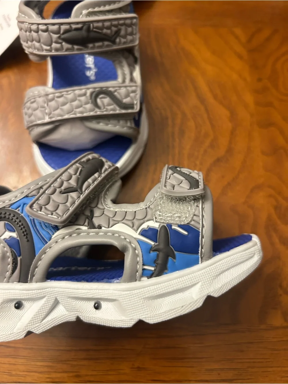 NWB-Carter's Gray and Blue Boys' Sporty Light-Up Hook-and-Loop Sandals